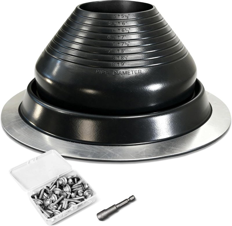 ACNOYEL #6 Epdm Metal Roof Vents Roof Pipe Flashing Boot, Flexible Roof Chimney Flashing Roof Jack for Pipe OD 5" to 9", Screws & Hex Socket Included, Black/ 1 Pcs - Image 1
